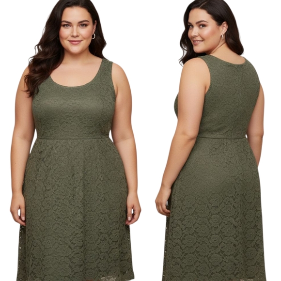 TORRID🔖NWT! Olive Green High-low Lace Midi Dress - Size 18 - Picture 1 of 13